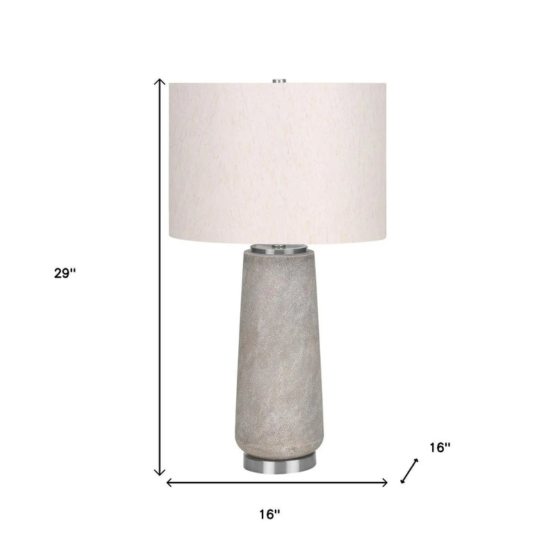 29" Gray and Silver Cylinder Table Lamp With Ivory Drum Shade Homeroots Lighting