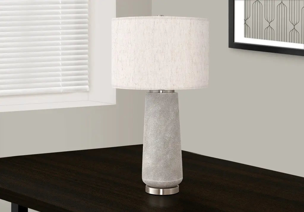 29" Gray and Silver Cylinder Table Lamp With Ivory Drum Shade Homeroots Lighting
