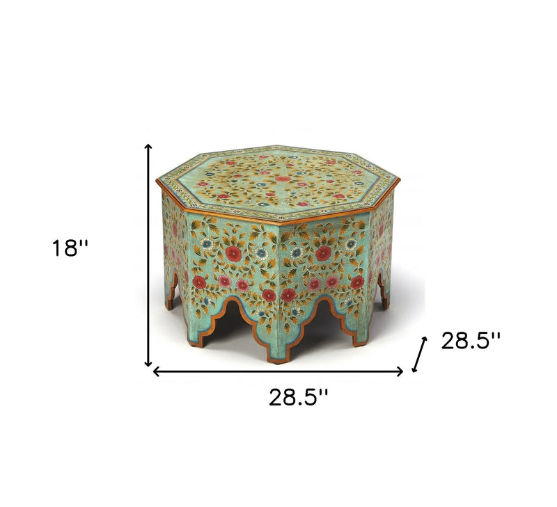 29" Green Wood Hexagon Abstract Floral Coffee Table Homeroots Living Room