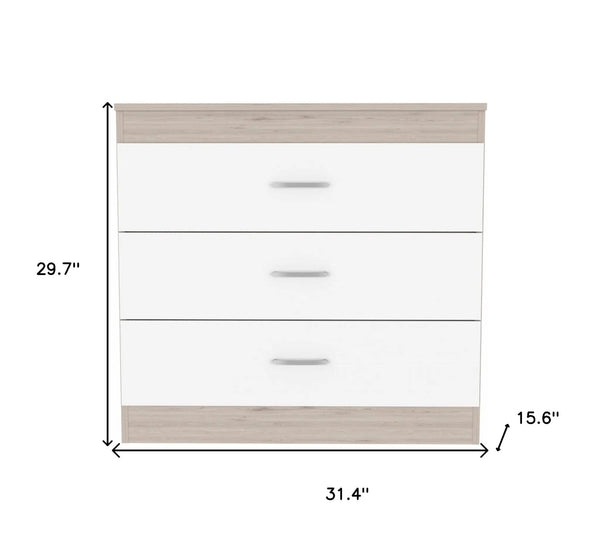 29" Light Gray and White Three Drawer Dresser Homeroots Bed & Bath