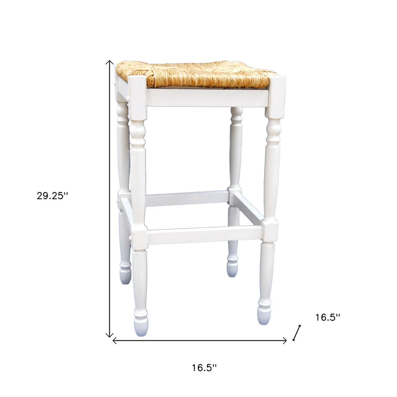 29" Natural And Antiqued White Solid Wood Backless Bar Height Bar Chair Homeroots Living Room