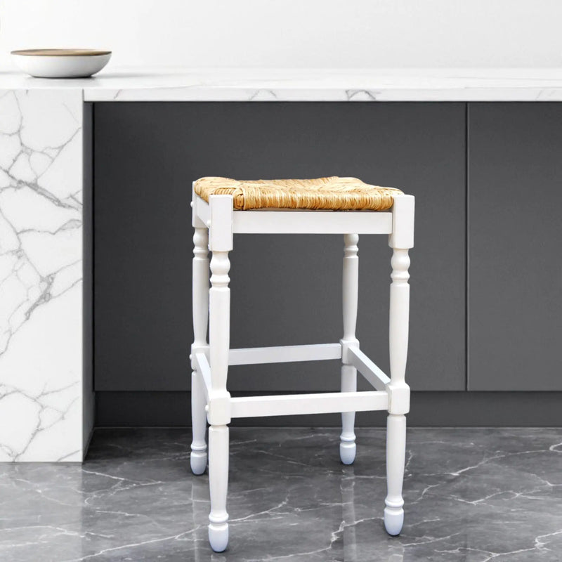 29" Natural And Antiqued White Solid Wood Backless Bar Height Bar Chair Homeroots Living Room