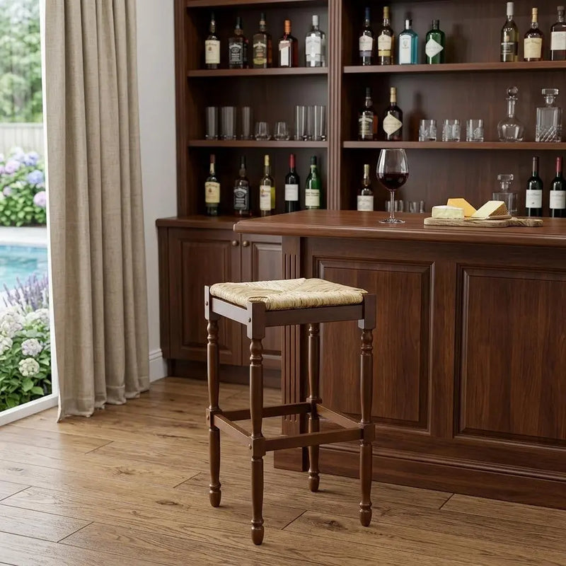 29" Natural And Brown Solid Wood Backless Bar Height Bar Chair Homeroots Living Room