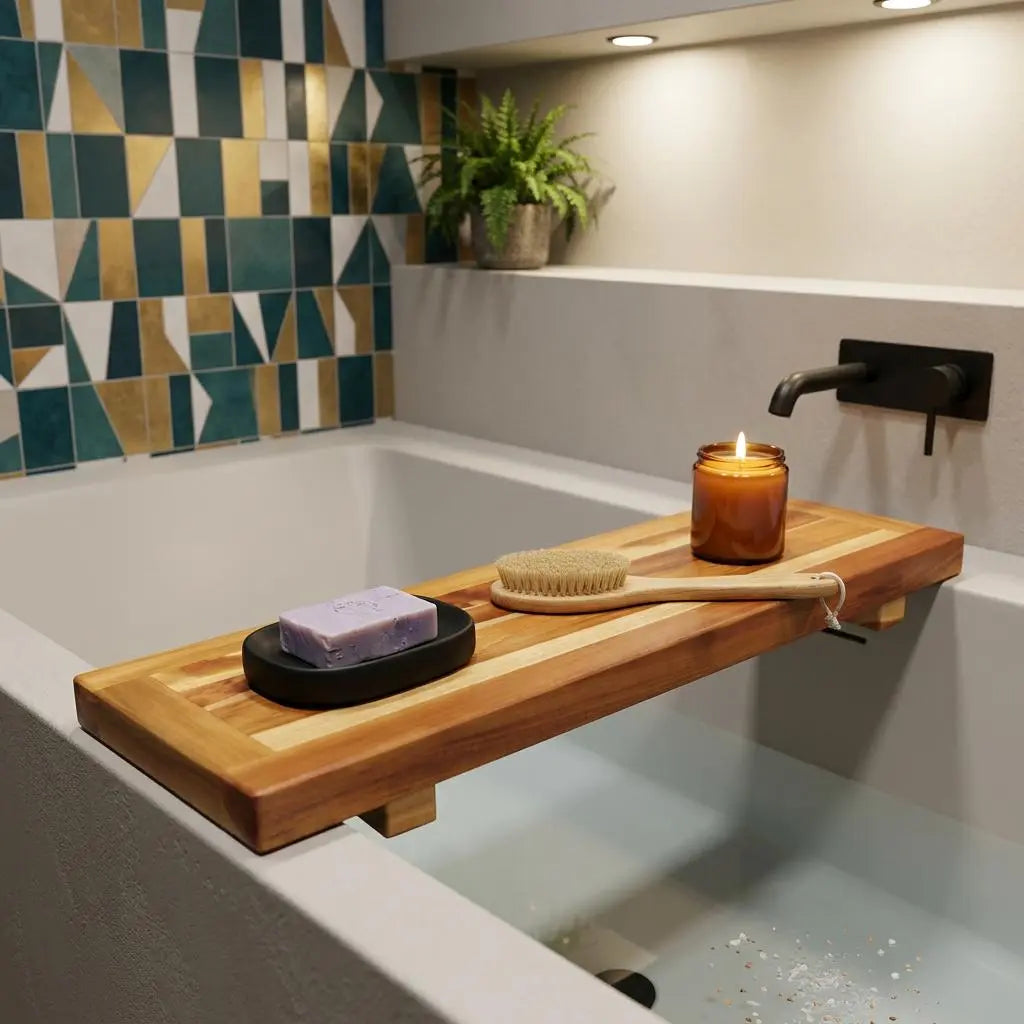 29" Natural Teak Wood Bath Tray And Seat Homeroots Bed & Bath