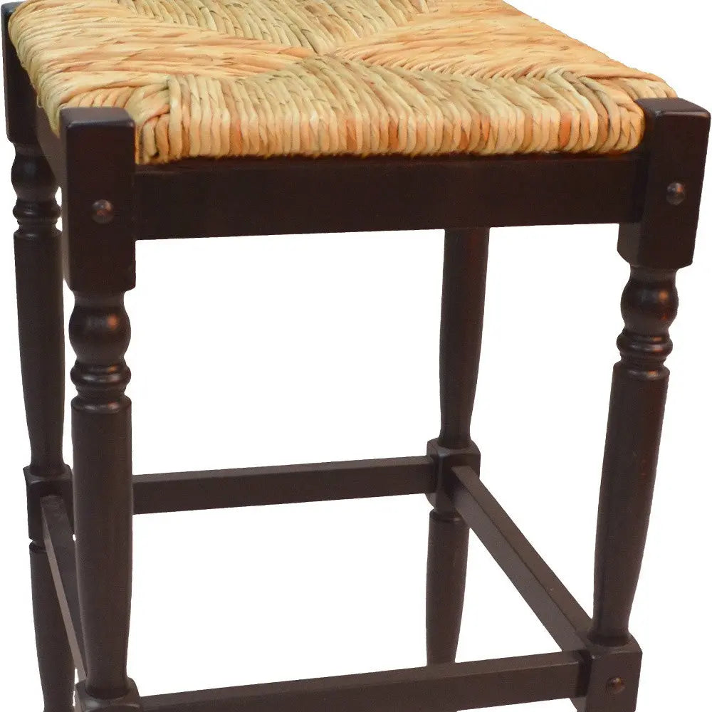 29" Natural and Espresso Wicker and Solid Wood Backless Bar Height Bar Chair Homeroots Living Room