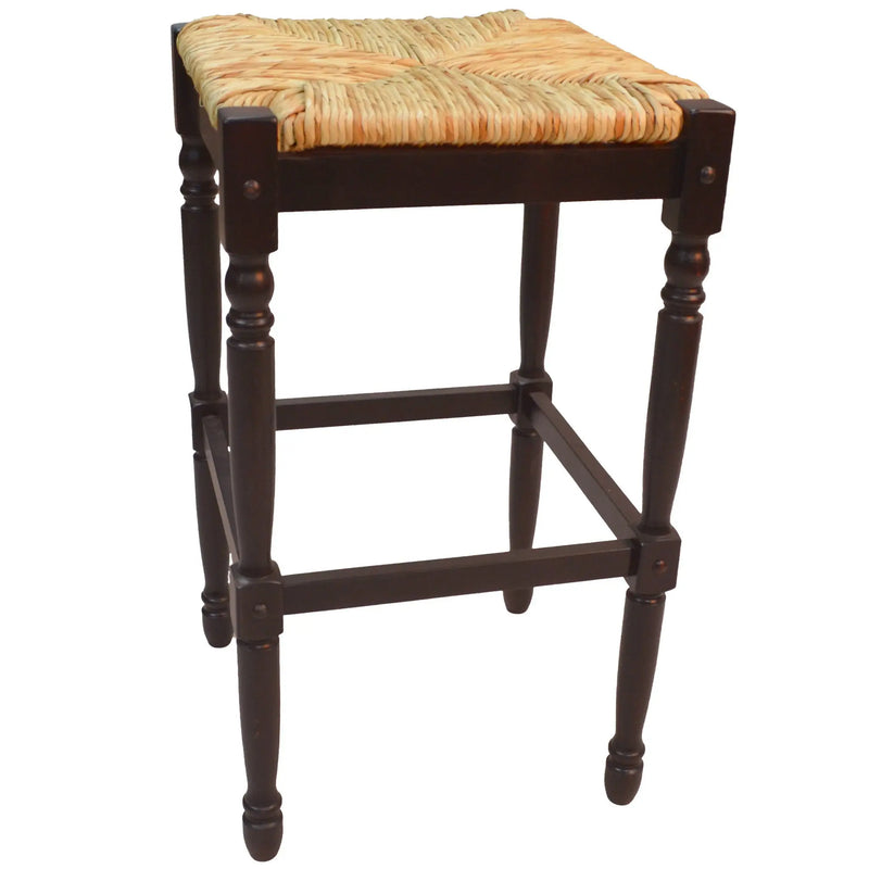 29" Natural and Espresso Wicker and Solid Wood Backless Bar Height Bar Chair Homeroots Living Room