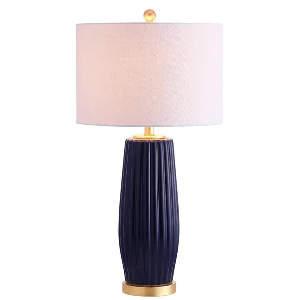 29" Navy Blue And Gold Table Lamp With Drum Shade Homeroots Lighting
