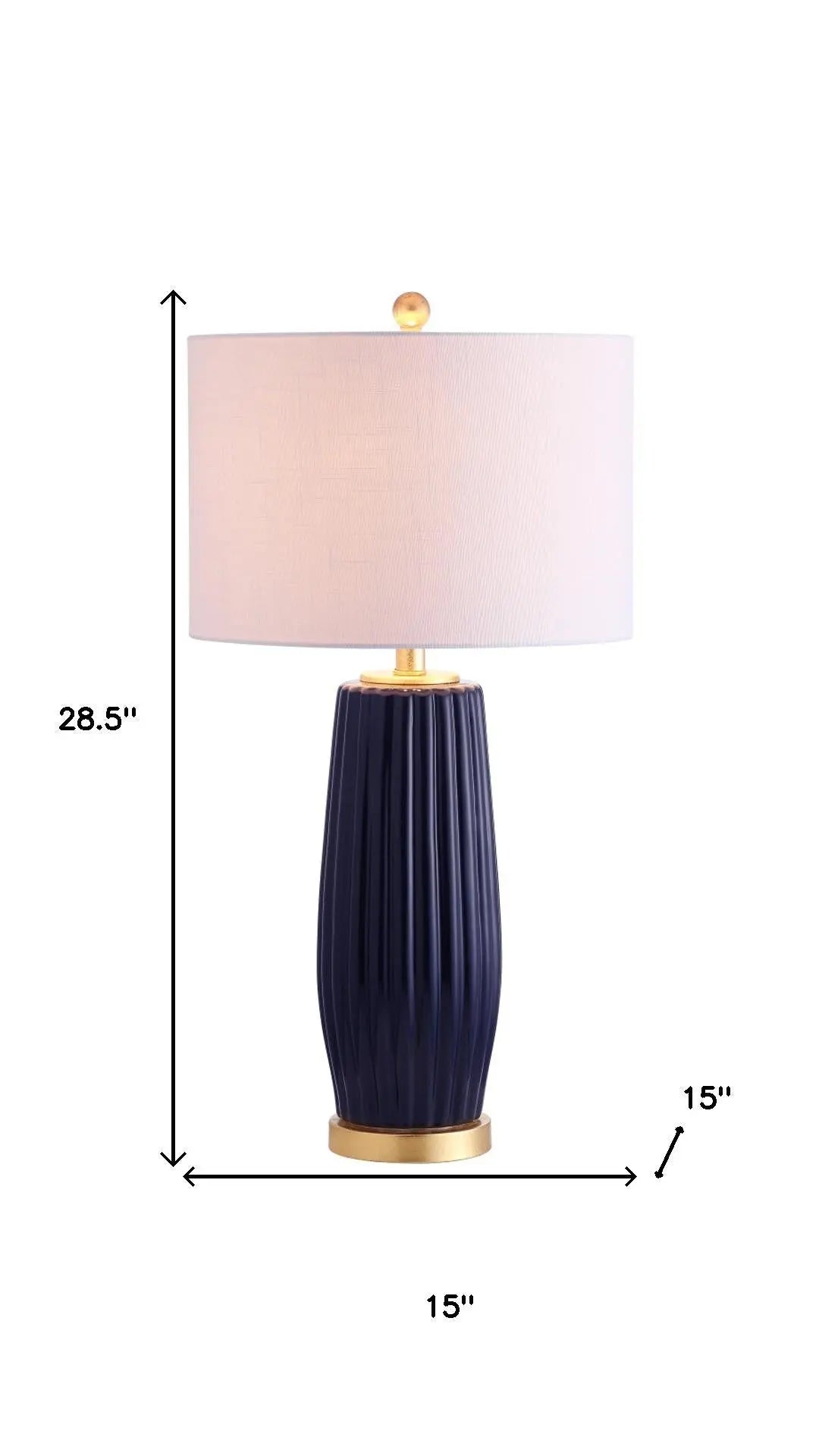 29" Navy Blue And Gold Table Lamp With Drum Shade Homeroots Lighting