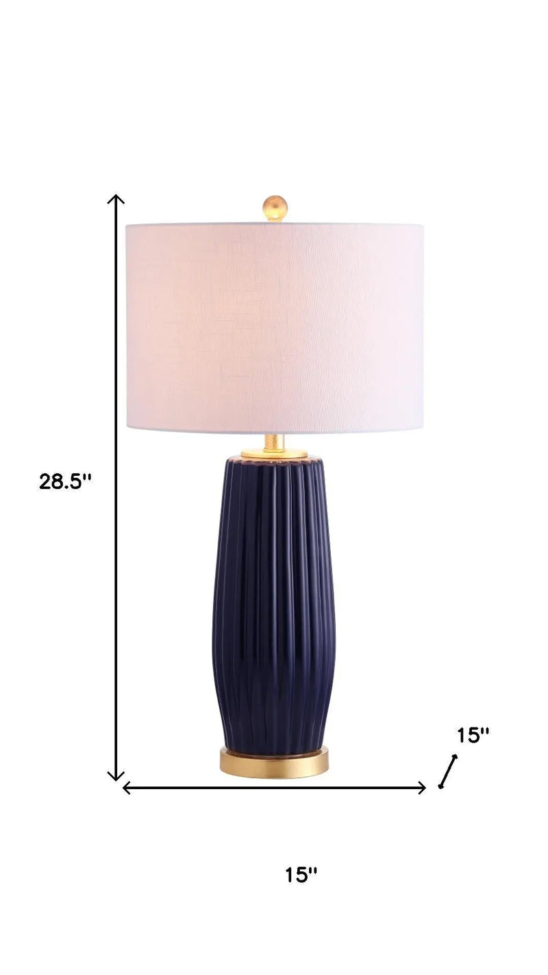 29" Navy Blue And Gold Table Lamp With Drum Shade Homeroots Lighting
