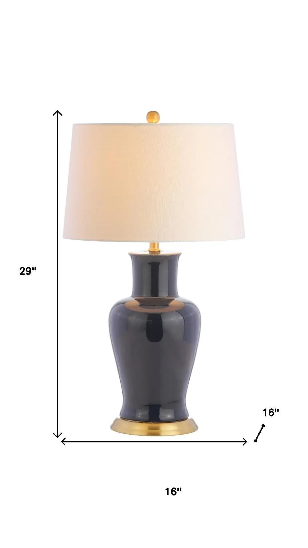 29" Navy Blue And Gold Urn Bedside Lamp With Drum Shade Homeroots Lighting