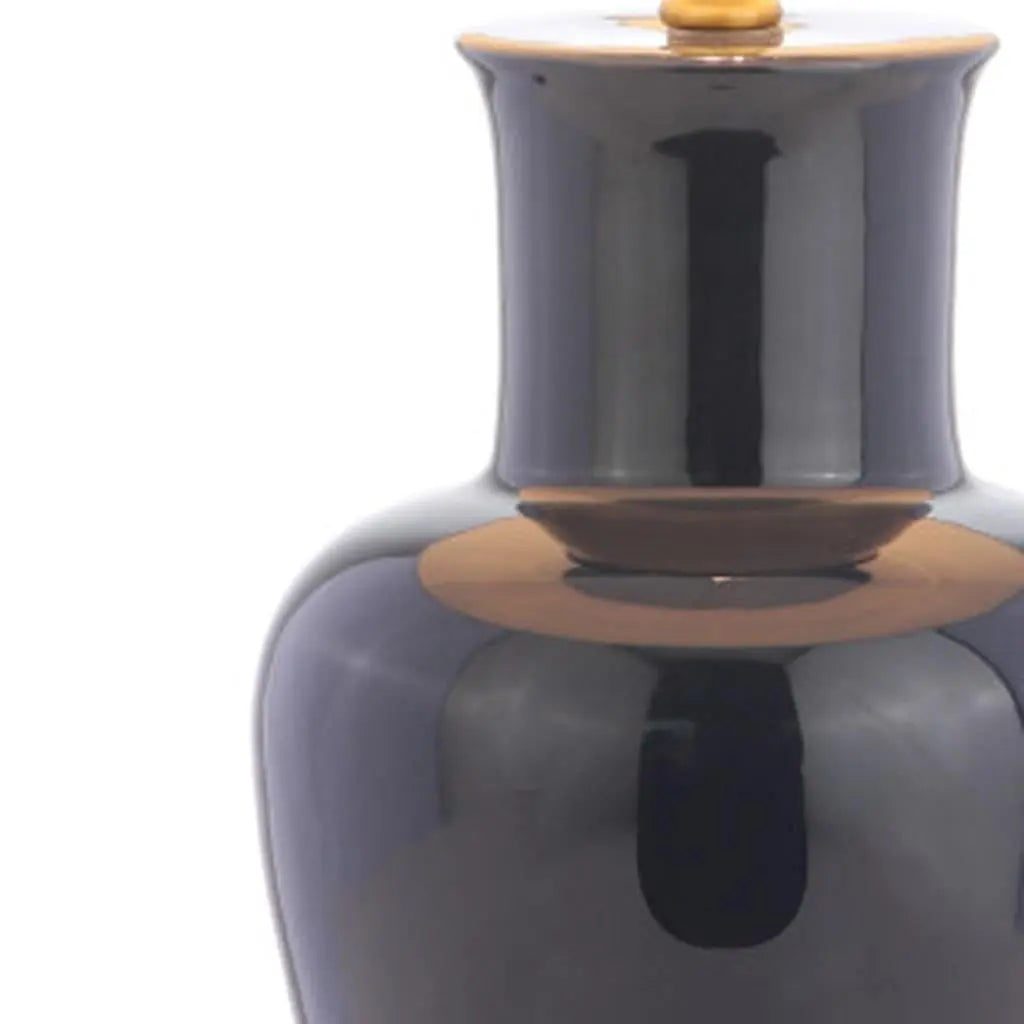 29" Navy Blue And Gold Urn Bedside Lamp With Drum Shade Homeroots Lighting