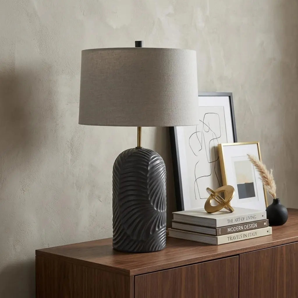 29" Navy Blue Round Bedside Lamp With Drum Shade Homeroots Lighting
