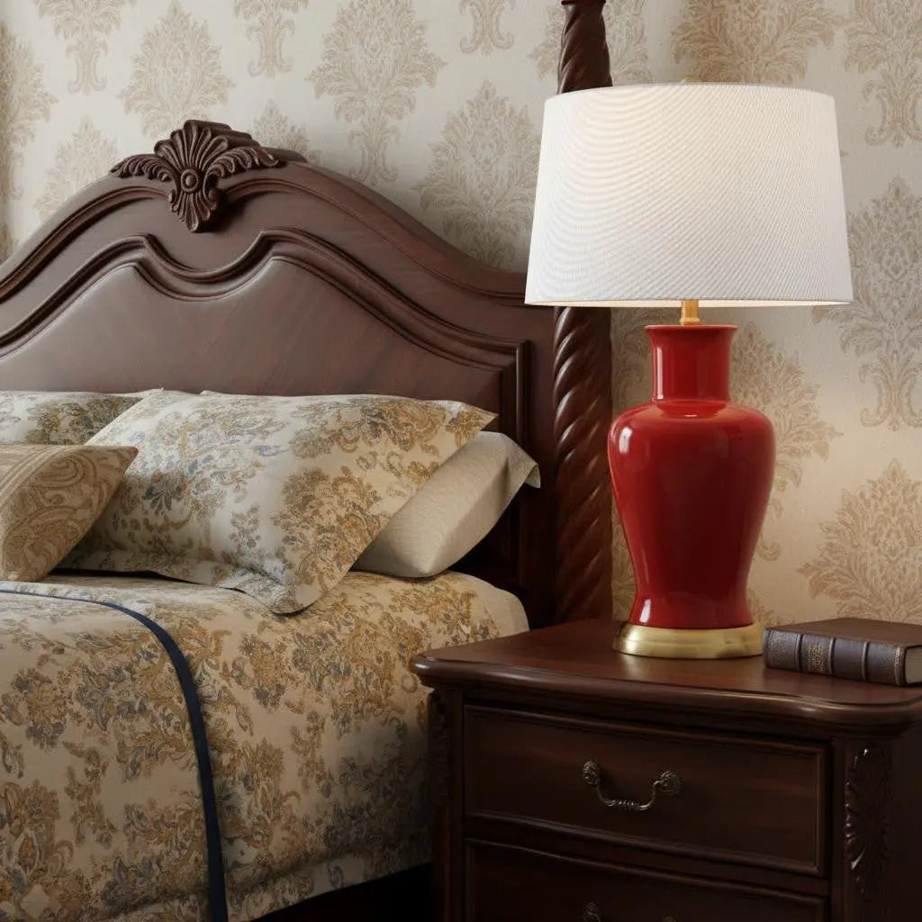 29" Red And Gold Urn Table Lamp With Drum Shade Homeroots Lighting