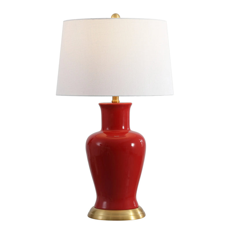 29" Red And Gold Urn Table Lamp With Drum Shade Homeroots Lighting