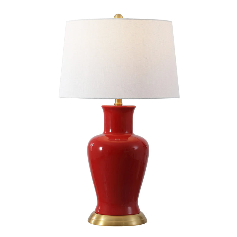 29" Red And Gold Urn Table Lamp With Drum Shade Homeroots Lighting