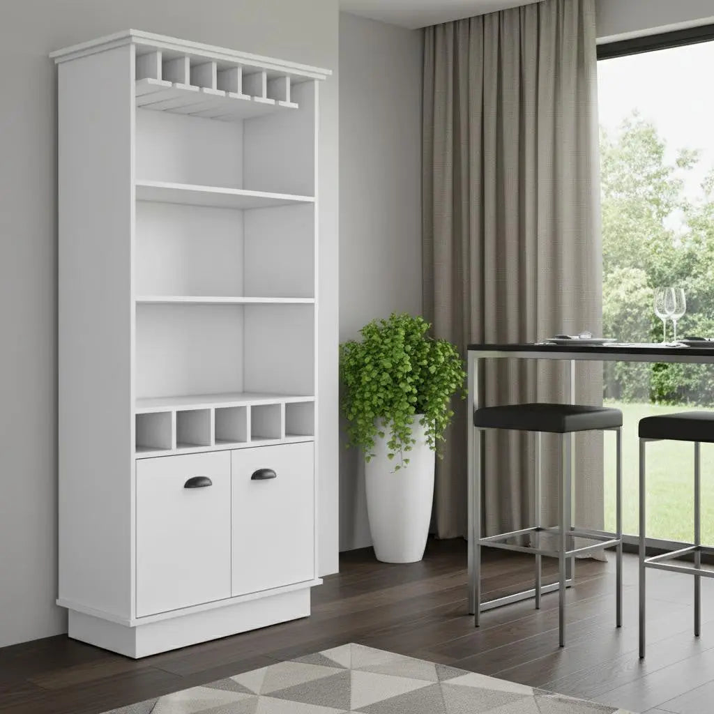29" White Wood Bar Cabinet With Two Doors Homeroots Kitchen & Dining