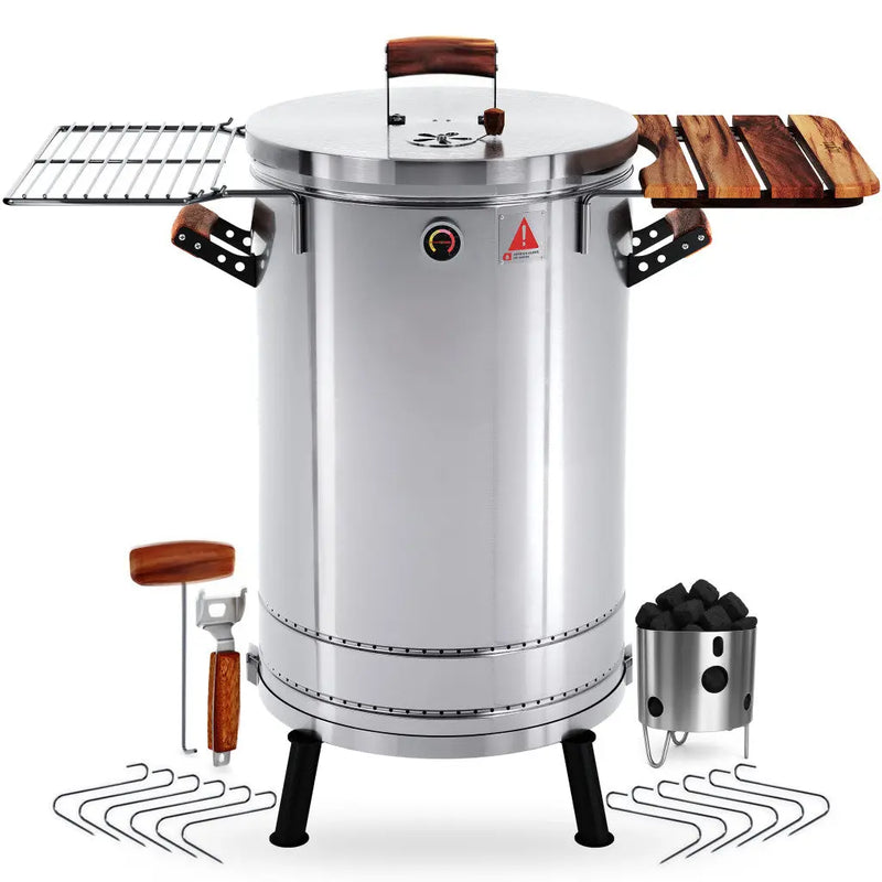 29" X 18" Silver Stainless Steel Portable Barrel Smoker Grill Combo Homeroots Outdoor