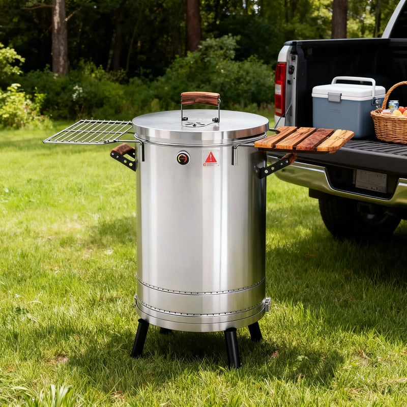 29" X 18" Silver Stainless Steel Portable Barrel Smoker Grill Combo Homeroots Outdoor