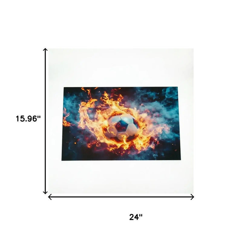 2' X 2' Black Orange And Blue Flaming Soccer Washable Area Rug With UV Protection Homeroots Home Decor