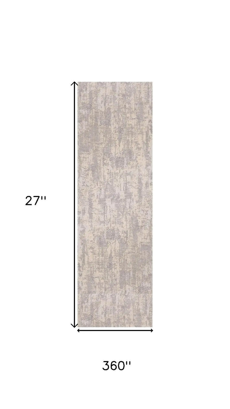 2' X 30' Gray And Ivory Abstract Runner Rug Homeroots Home Decor
