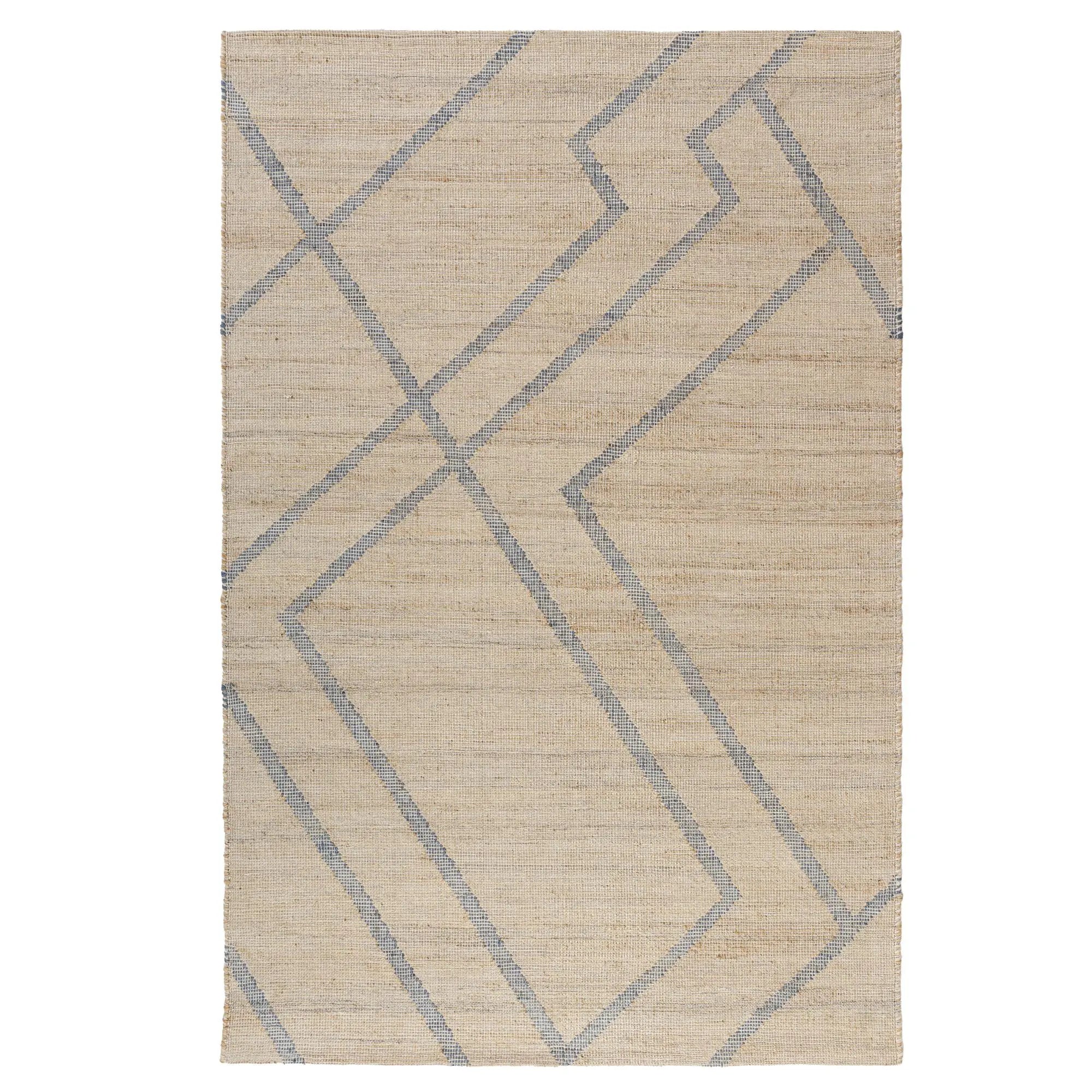 2' X 3' Beige And Blue Jute Abstract Hand Woven Area Rug Homeroots Home Decor