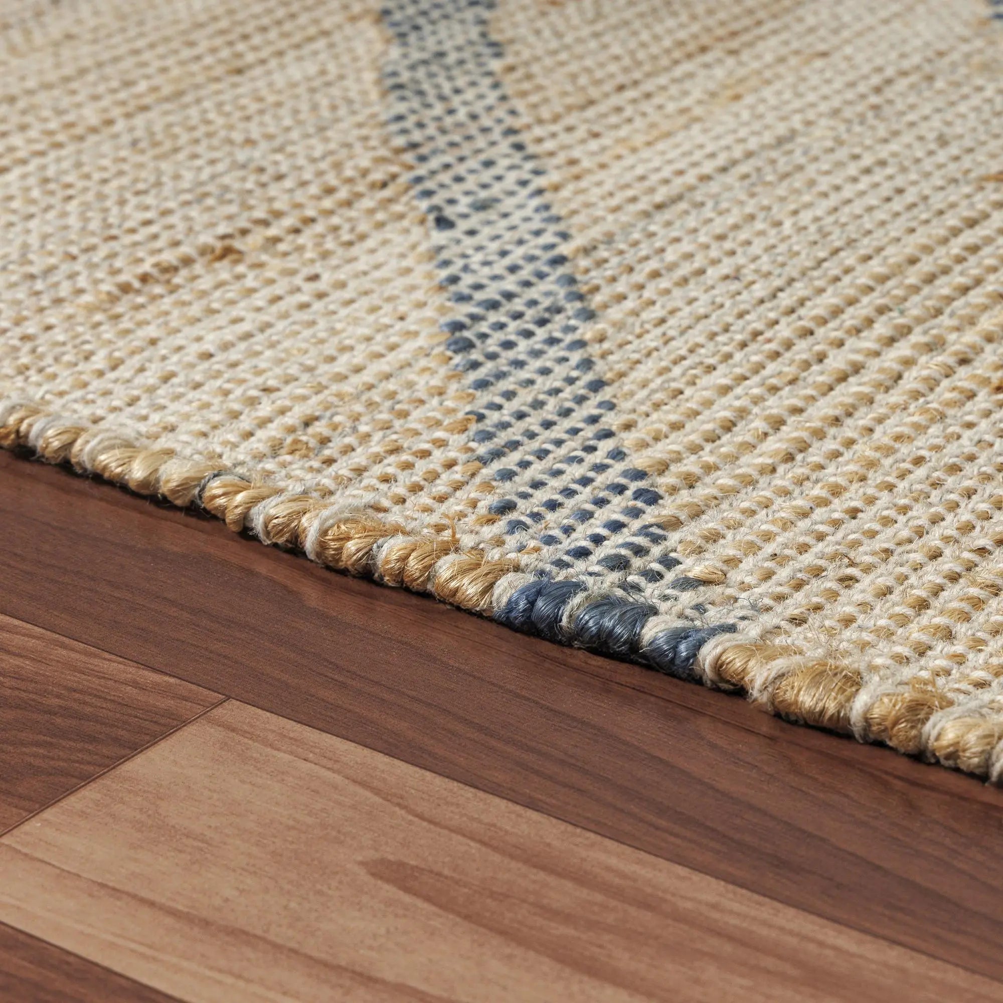 2' X 3' Beige And Blue Jute Abstract Hand Woven Area Rug Homeroots Home Decor