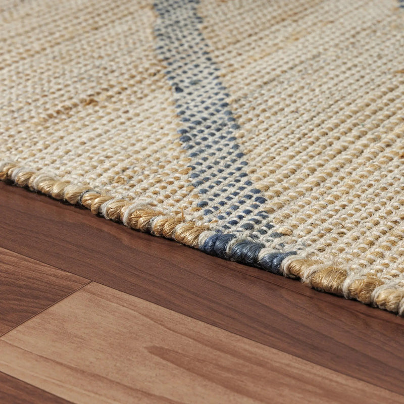 2' X 3' Beige And Blue Jute Abstract Hand Woven Area Rug Homeroots Home Decor