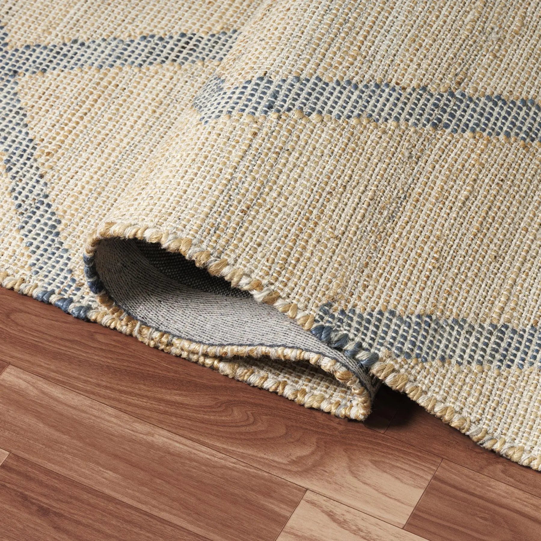 2' X 3' Beige And Blue Jute Abstract Hand Woven Area Rug Homeroots Home Decor