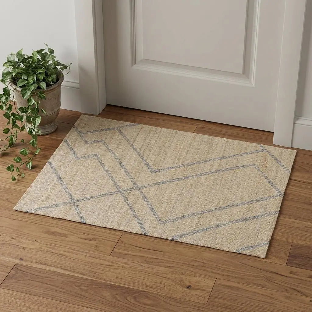 2' X 3' Beige And Blue Jute Abstract Hand Woven Area Rug Homeroots Home Decor