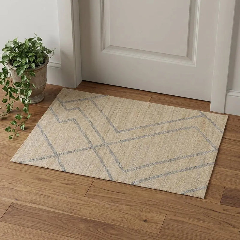 2' X 3' Beige And Blue Jute Abstract Hand Woven Area Rug Homeroots Home Decor
