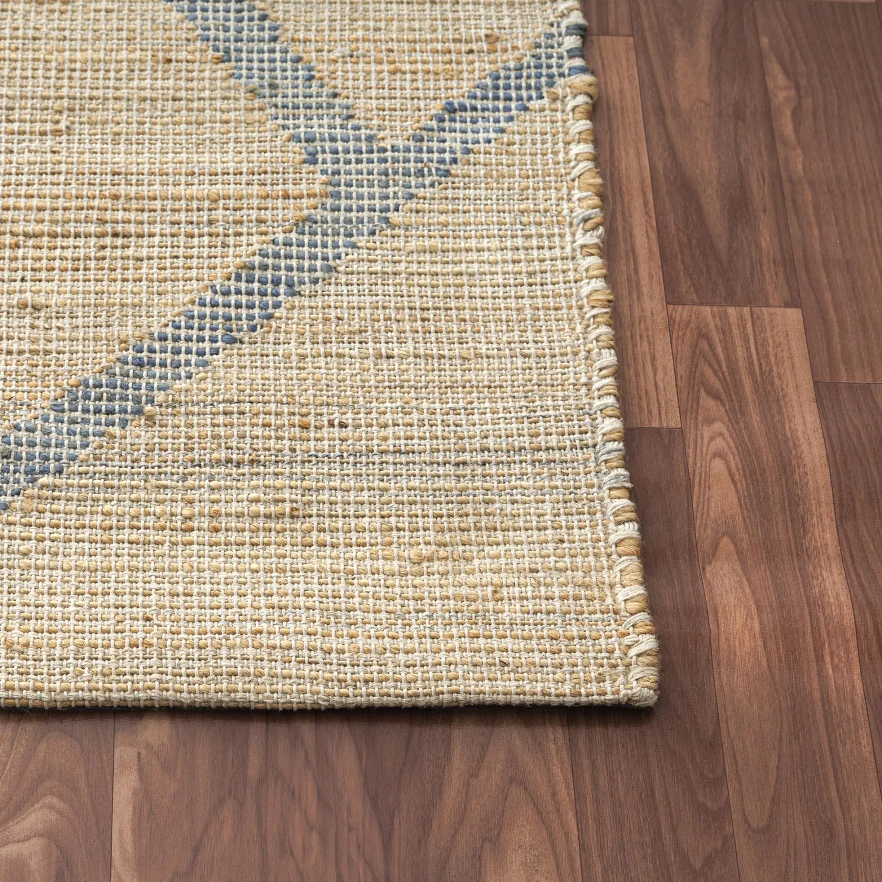 2' X 3' Beige And Blue Jute Abstract Hand Woven Area Rug Homeroots Home Decor