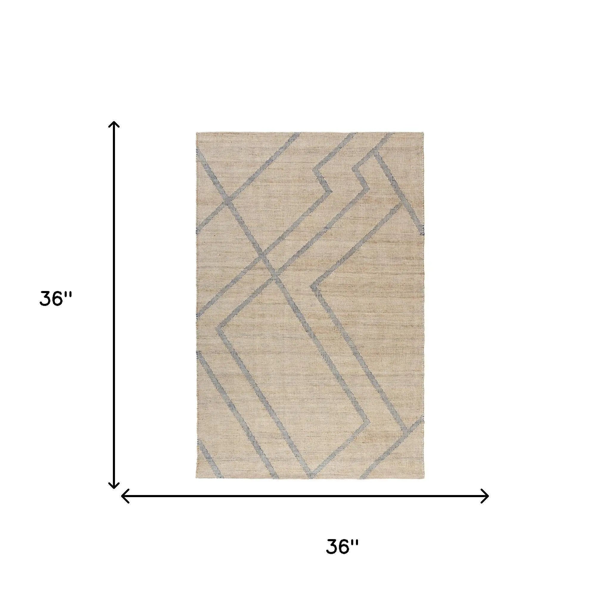 2' X 3' Beige And Blue Jute Abstract Hand Woven Area Rug Homeroots Home Decor