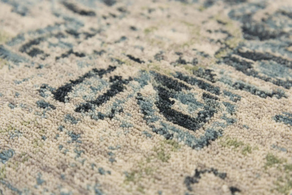 2' X 3' Beige Green Ivory And Blue Wool Medallion Hand Carved Handmade Area Rug Homeroots Home Decor