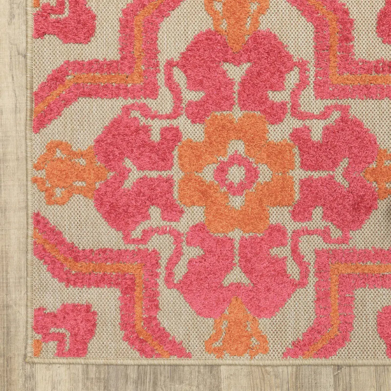 2' X 3' Beige Orange And Pink Geometric Indoor Outdoor Area Rug Homeroots Outdoor