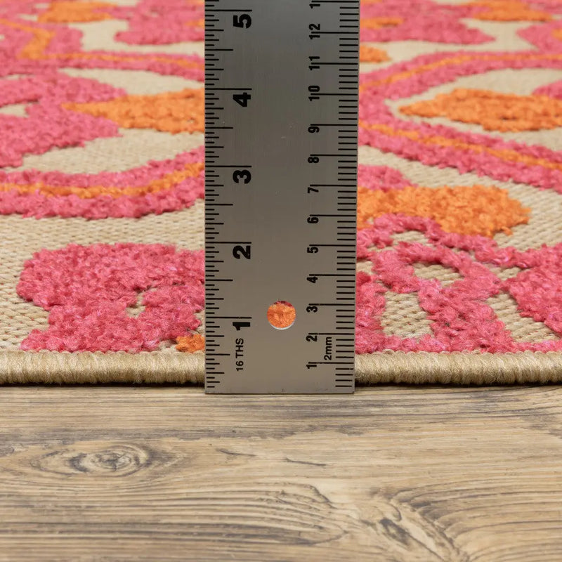 2' X 3' Beige Orange And Pink Geometric Indoor Outdoor Area Rug Homeroots Outdoor