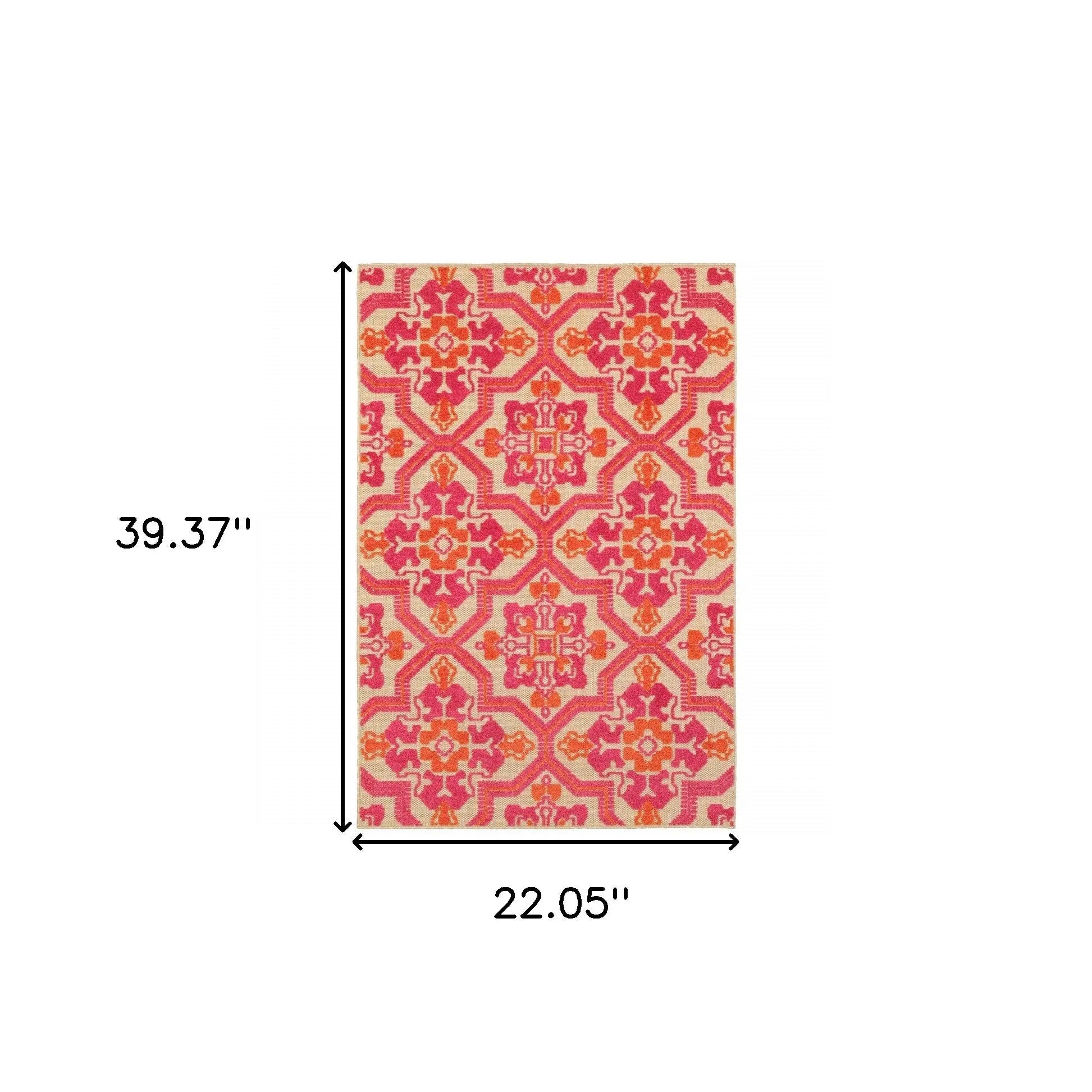2' X 3' Beige Orange And Pink Geometric Indoor Outdoor Area Rug Homeroots Outdoor