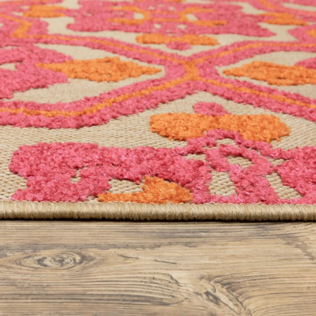 2' X 3' Beige Orange And Pink Geometric Indoor Outdoor Area Rug Homeroots Outdoor