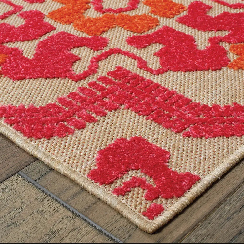2' X 3' Beige Orange And Pink Geometric Indoor Outdoor Area Rug Homeroots Outdoor