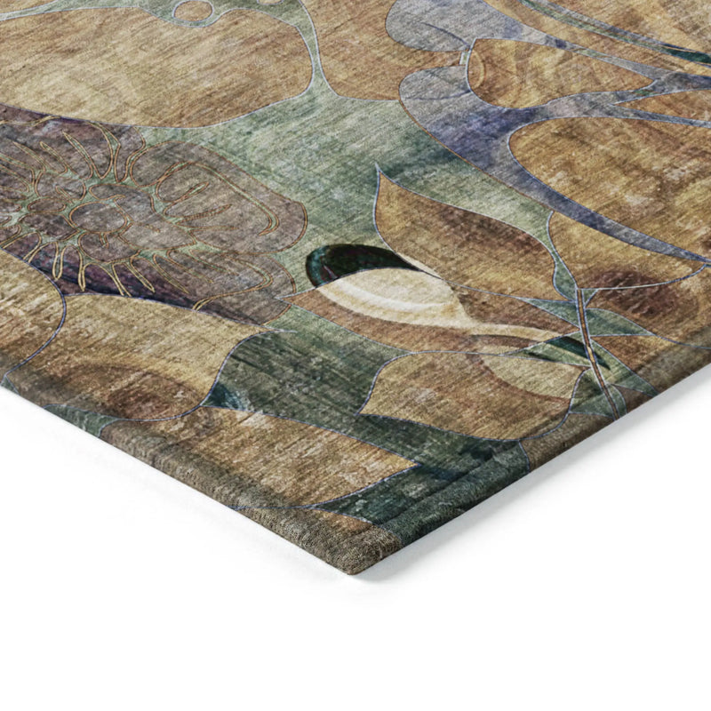 2' X 3' Beige and Blue Abstract Washable Indoor Outdoor Area Rug - GreatEagleInc