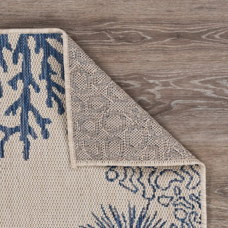 2' X 3' Beige and Blue Coral Stain Resistant Indoor Outdoor Area Rug Homeroots Outdoor