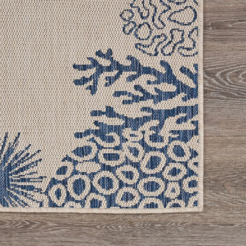 2' X 3' Beige and Blue Coral Stain Resistant Indoor Outdoor Area Rug Homeroots Outdoor