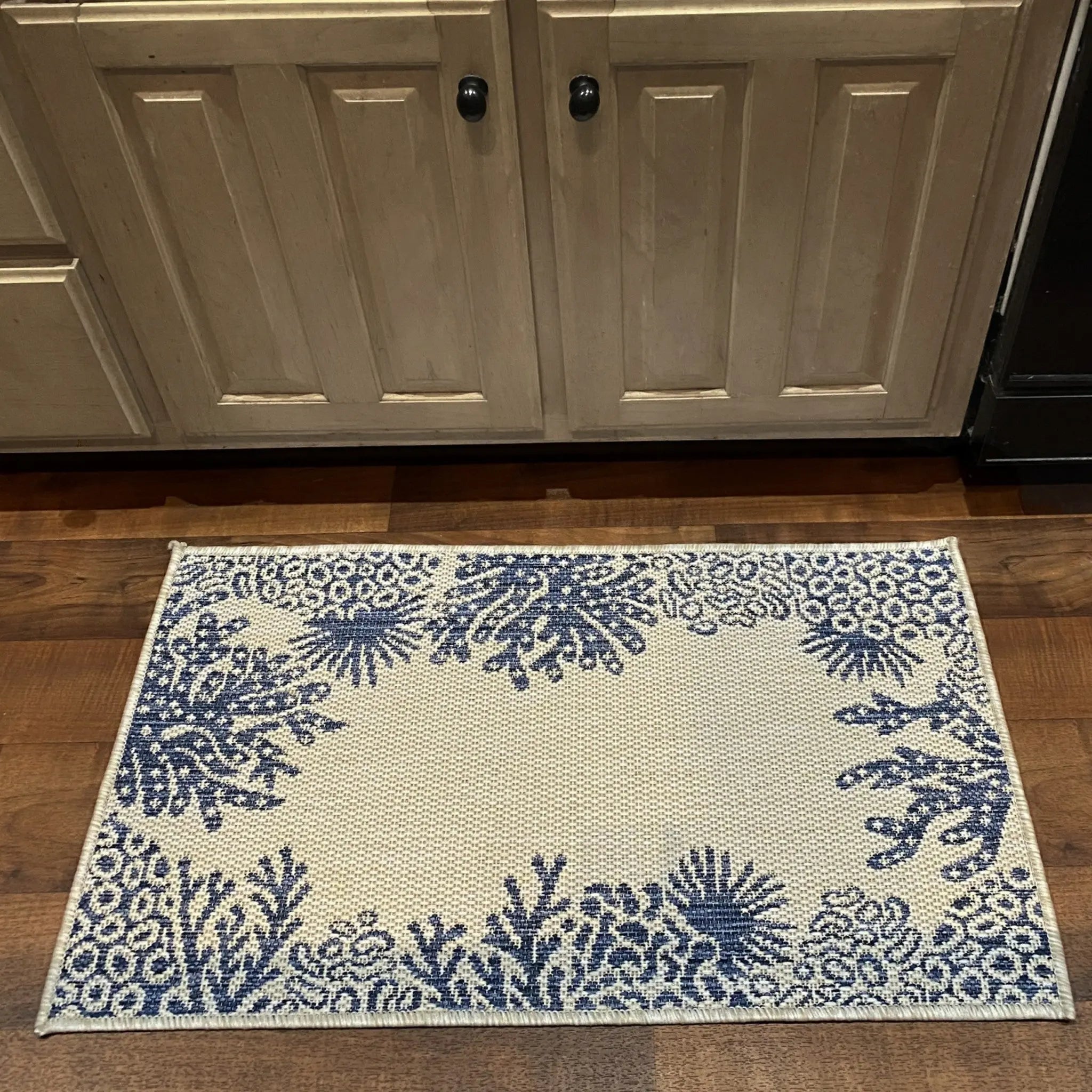2' X 3' Beige and Blue Coral Stain Resistant Indoor Outdoor Area Rug Homeroots Outdoor