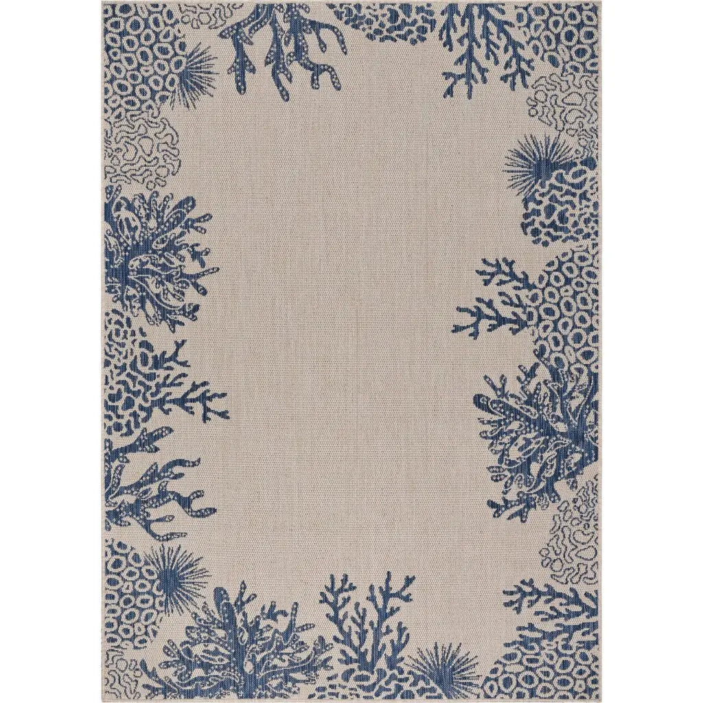 2' X 3' Beige and Blue Coral Stain Resistant Indoor Outdoor Area Rug Homeroots Outdoor