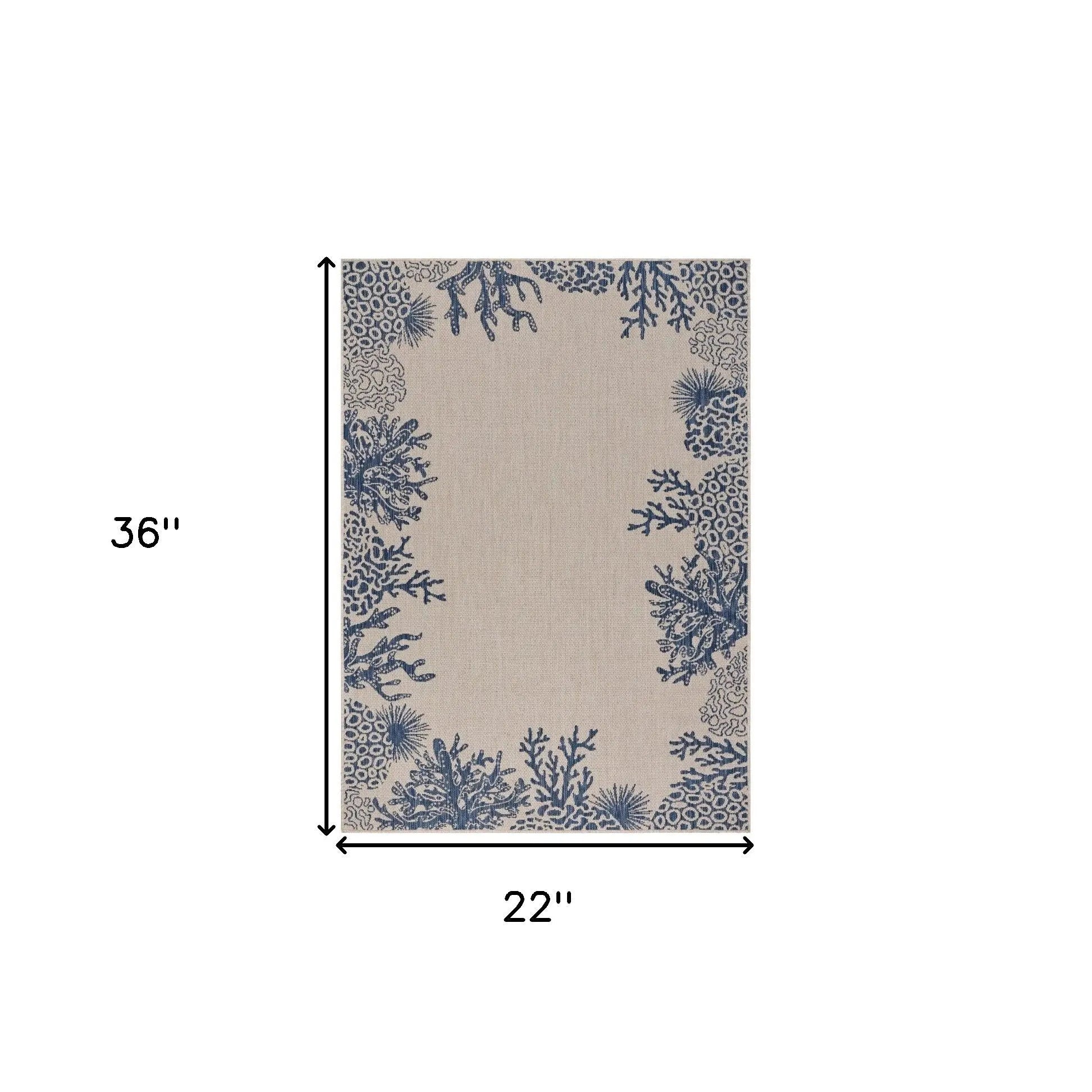 2' X 3' Beige and Blue Coral Stain Resistant Indoor Outdoor Area Rug Homeroots Outdoor