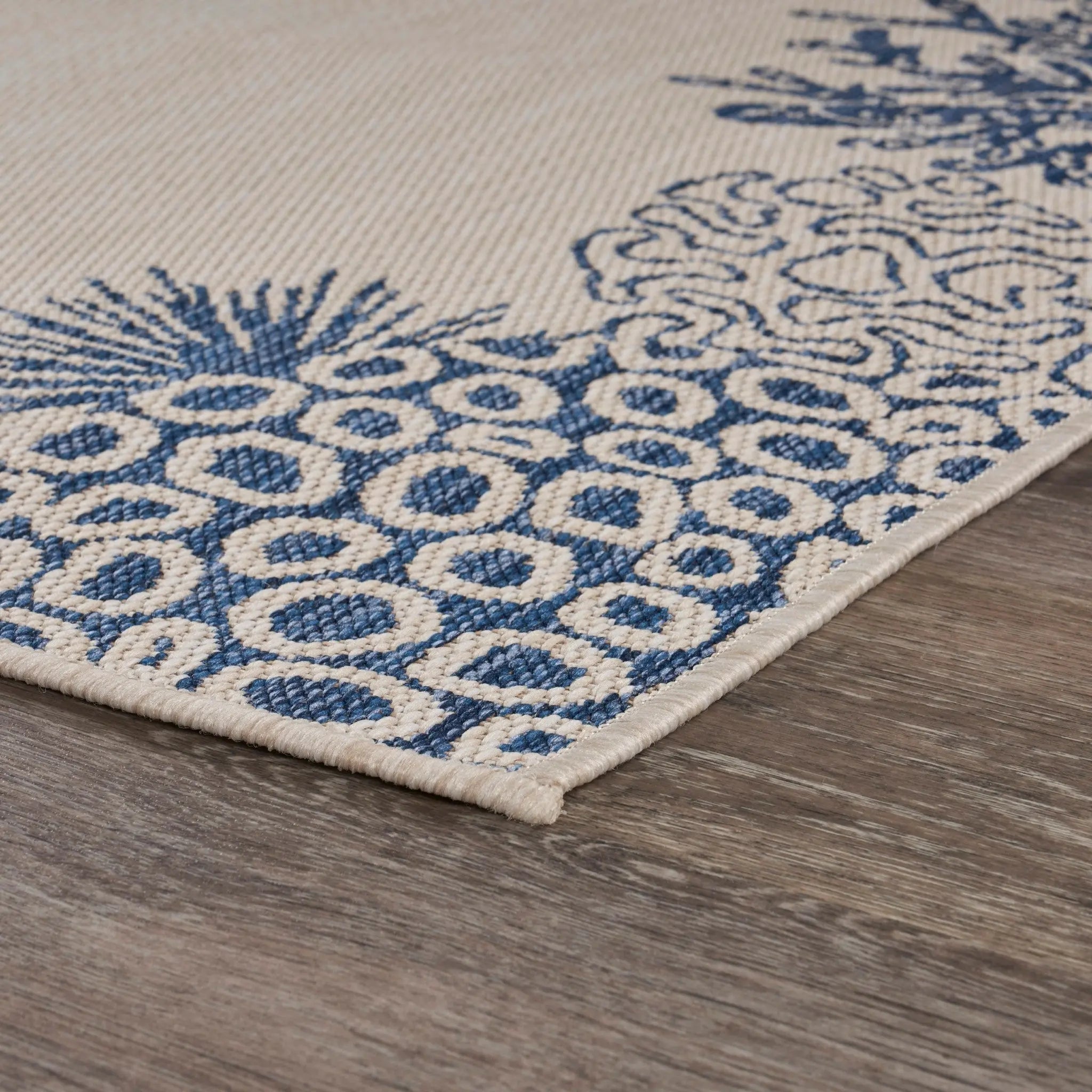 2' X 3' Beige and Blue Coral Stain Resistant Indoor Outdoor Area Rug Homeroots Outdoor