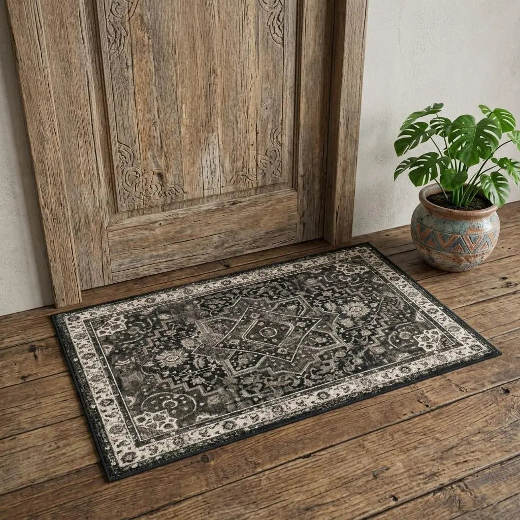 2' X 3' Black Gray And Beige Oriental Washable Area Rug Homeroots Home Decor