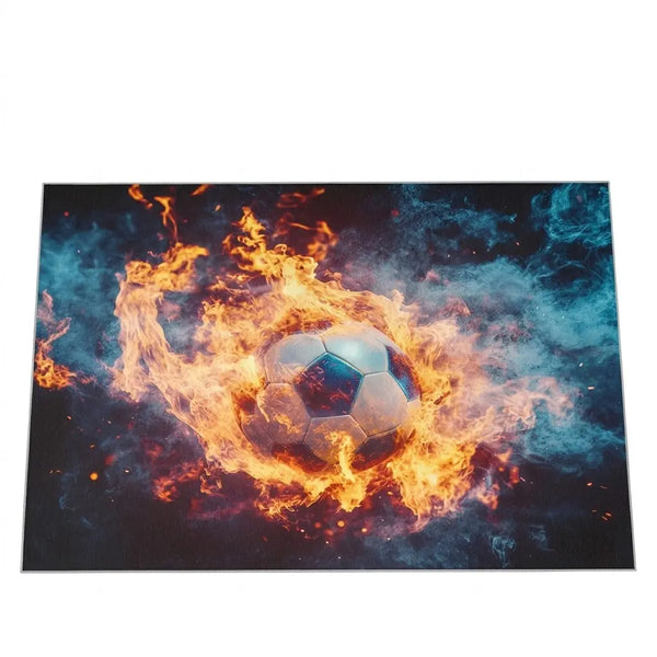 2' X 3' Black Orange And Blue Flaming Soccer Washable Area Rug With UV Protection Homeroots Home Decor