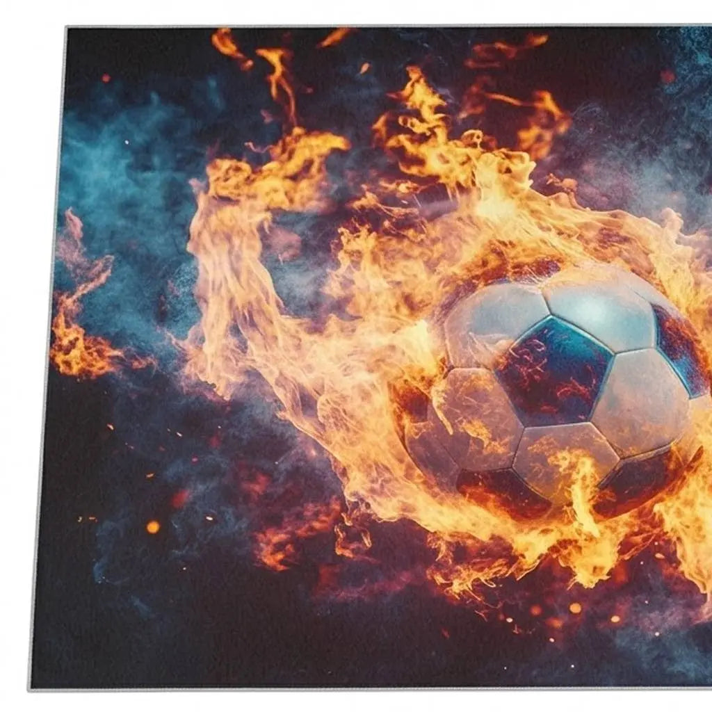 2' X 3' Black Orange And Blue Flaming Soccer Washable Area Rug With UV Protection Homeroots Home Decor