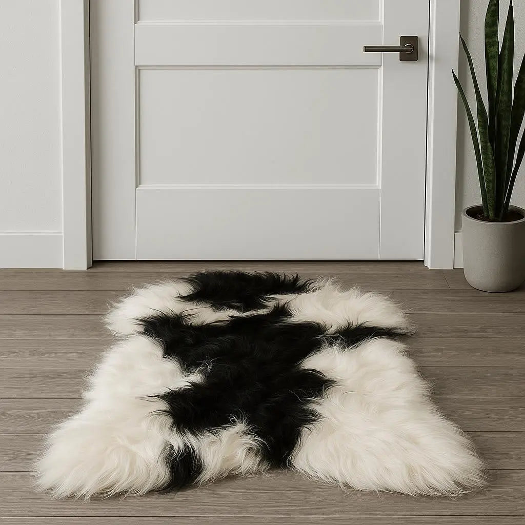 2' X 3' Black and White Spotted Sheepskin Handmade Area Rug Homeroots Home Decor