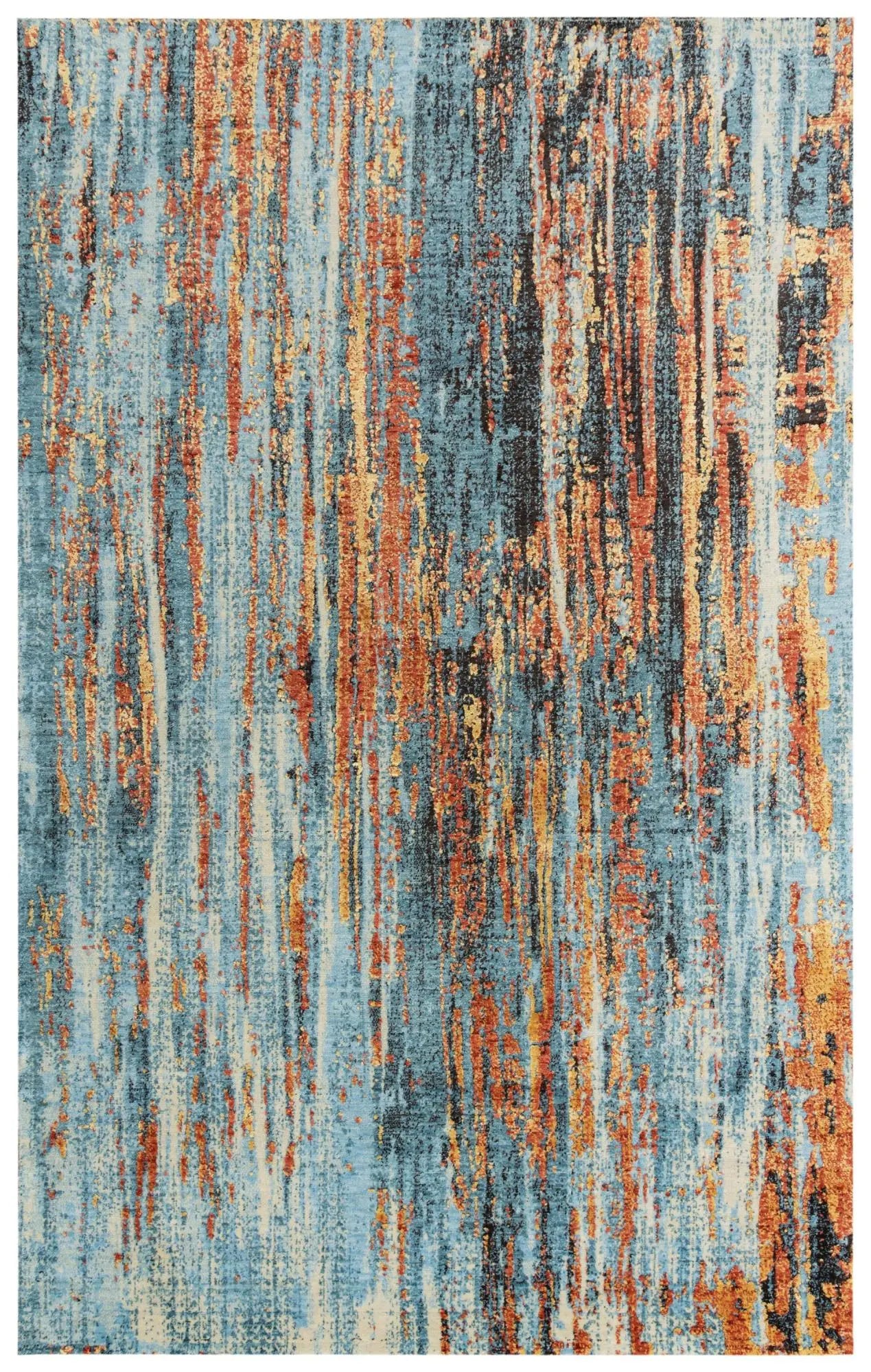 2' X 3' Blue And Apricot New Zealand Lambs Wool Abstract Hand Carved Handmade Area Rug Homeroots Home Decor